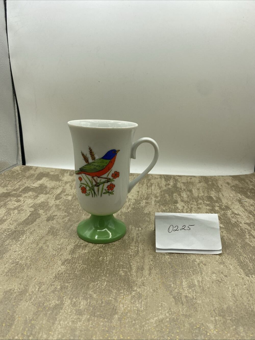 Vintage Fred Roberts Song Birds Green Irish Pedestal Coffee Mug 5.25” Tall